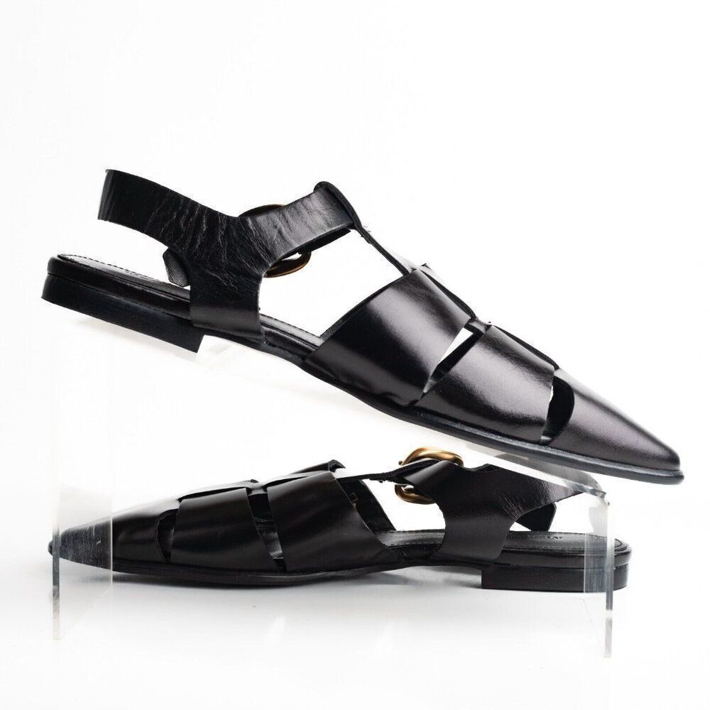 Massimo Dutti Womens Cage Sandals Flats Slingbacks EU 39 US 8 Leather wore once - Picture 3 of 8